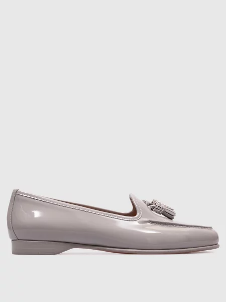 Шкіряні лаковані лофери з кристалами Santoni сірі