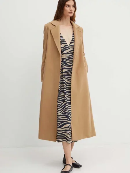 Вовняне пальто MAX&Co. перехідне без застібки бежевий