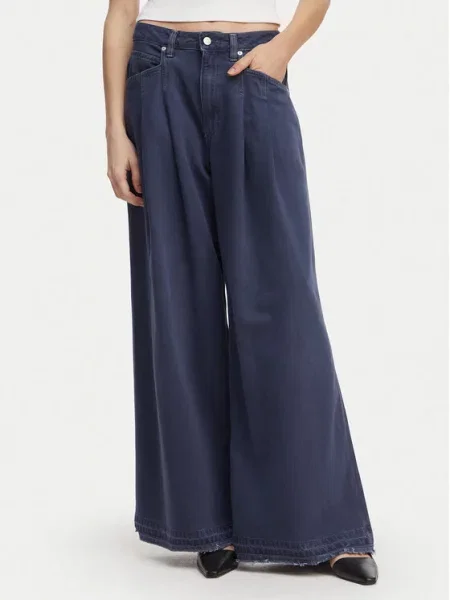BOSS Jeansy Slouchy Wide Leg granatowy