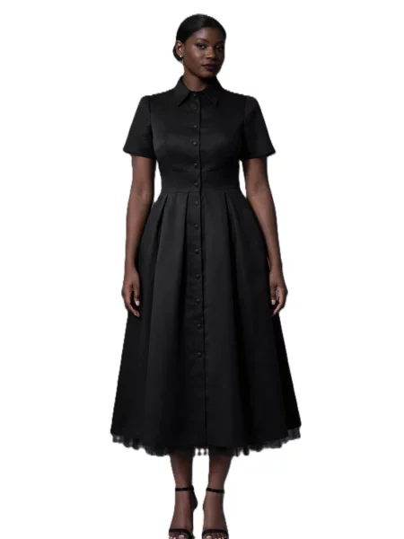 BIBI SAKALIEVA Rochie Open back satin midi elegant dress' negru
