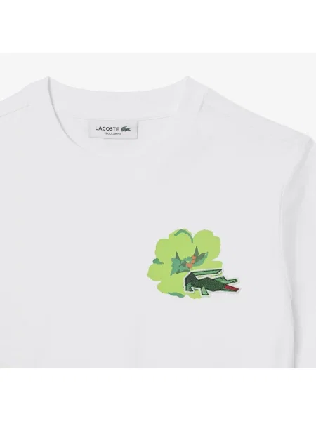 Lacoste Koszulka Z Dżerseju Z Kwiatowym Nadrukiem biała
