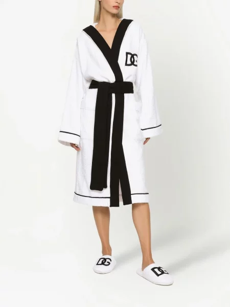 Siuvinėtas juosmuo chalatas Dolce & Gabbana balta