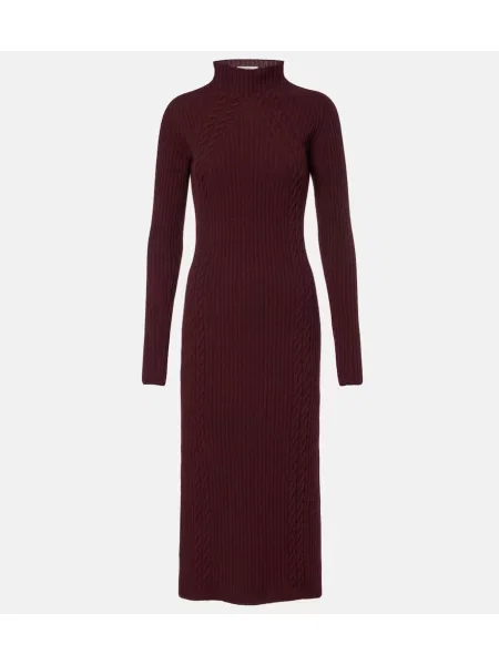 Rochie midi Max Mara de lână până la genunchi de costum bordo