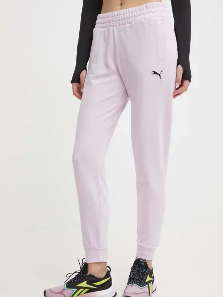 Спортен панталон Puma BETTER ESSENTIALS лилаво с изчистен дизайн виолетово