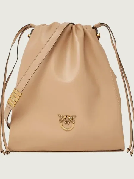 Pinko De piele geantă tip sac SLOUCHY CLASSIC bej