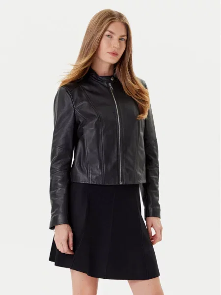 BOSS Usnjena jakna črna