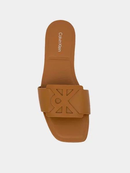 Шкіряні Шльопанці Calvin Klein SQUARE FLAT SANDAL EMBLEM коричневий