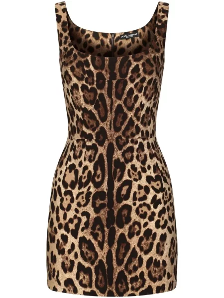 Rochie mini Dolce & Gabbana fără mâneci cu imagine cu model leopard maro