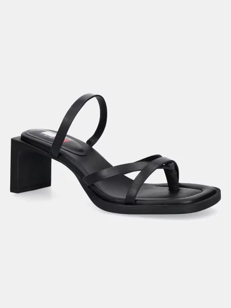 Tommy Jeans șlapi de piele THE SOHO SANDAL femei cu drept negru