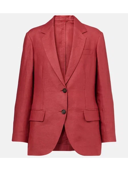 Laneni laneni blazer Brunello Cucinelli rdeča