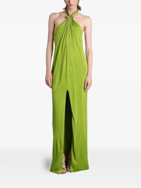 Lung rochie Retrofete cu gât halter verde