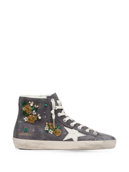 Top Golden Goose cu broderie din piele de căprioară gri