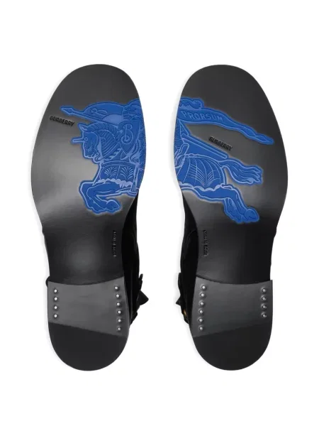 Botine Burberry din piele cu cataramă biker negru