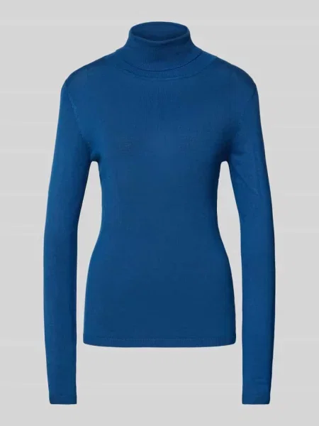 Sweter z dzianiny z golfem model ‘MAFA’ Ichi niebieski