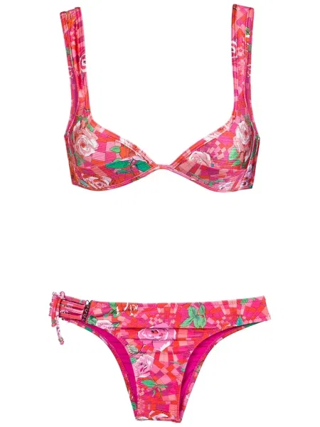 Bikini Amir Slama w kwiatki z nadrukiem różowy
