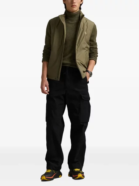 Tricou Polo Ralph Lauren din piele cu broderie în carouri maro