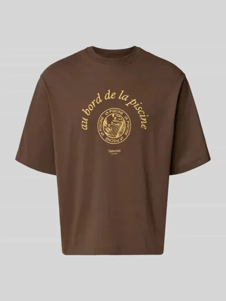 T-shirt o kroju relaxed fit z czystej bawełny model BOXYNORMAN GRAPHIC' Selected Homme