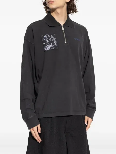 Tricou polo Off-white cu broderie alb