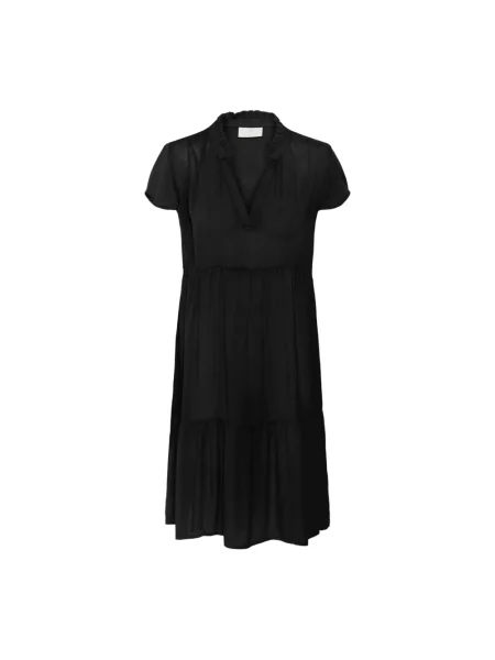 Lniana sukienka Kaffe z falbankami elegancka czarna