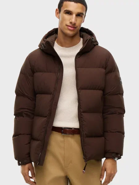 Пуховик Tommy Hilfiger з капюшоном коричневий