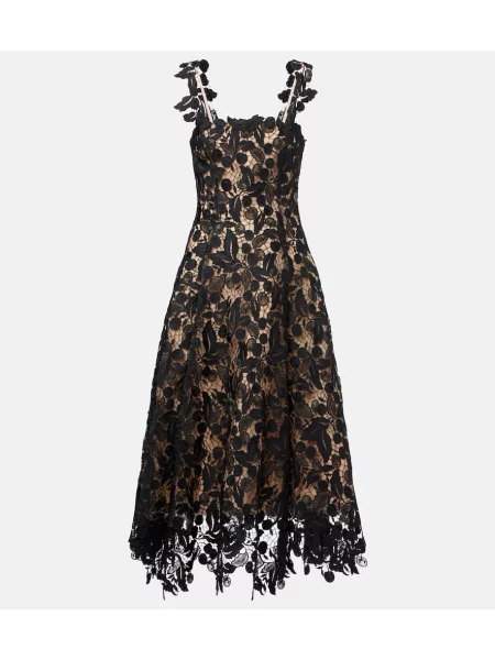 Obleka koktejl obleka Oscar De La Renta s čipko črna