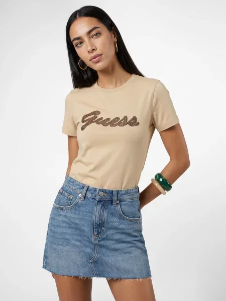 Tricou Guess cu mărgele bej