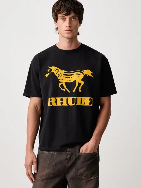 RHUDE Dinero tricou din pentru bărbați negru