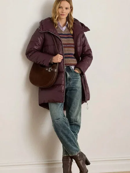Пухено яке Lauren Ralph Lauren зимен модел бордо