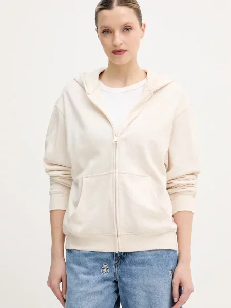 Tommy Hilfiger rozepínací mikina s kapucí s bavlnou béžová