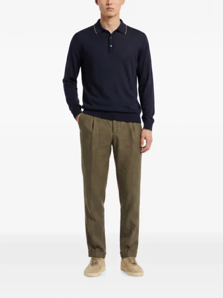Lung tricou polo Kiton albastru