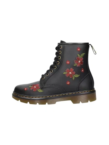 Botki Dr. Martens sznurowane skórzane w kwiatki czarne