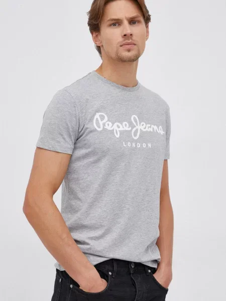 Tričko Pepe Jeans Original Stretch s potiskem šedá