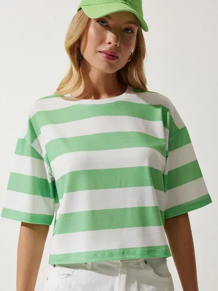 Happiness İstanbul Majica svetlo zelena bela