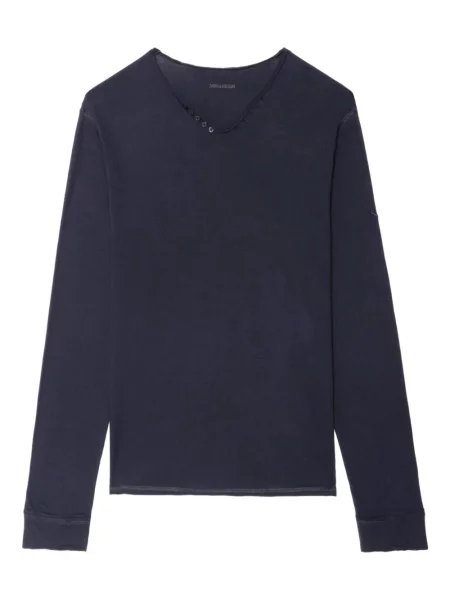 Tricou Zadig&voltaire cu guler henley albastru