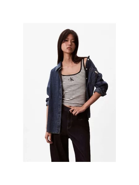 Calvin Klein Jeans top ženski od pamuka s elastanom plava