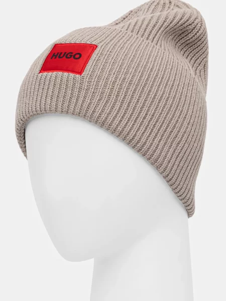 Вовняна шапка HUGO з товстого трикотажу вовна чорний