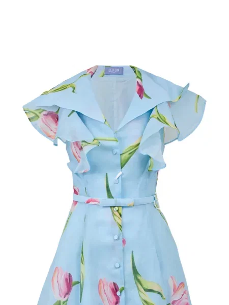 Rochie mini Leo Lin cu model floral cu imagine albastru