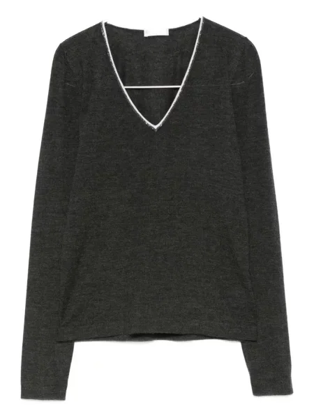 Pulover Brunello Cucinelli cu decolteu în V gri