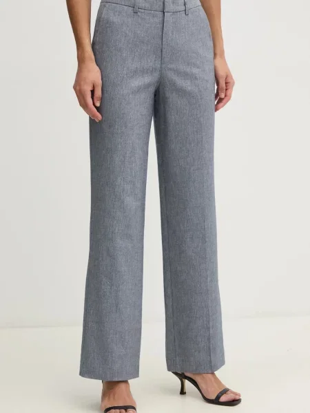 OUI pantaloni din amestec de in femei lat high waist albastru