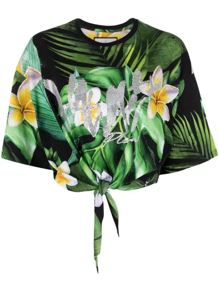 Decupat tricou Philipp Plein cu model floral cu imagine verde
