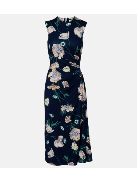 Rochie midi Erdem cu model floral din jerseu drapată albastru