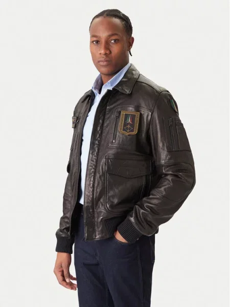 Aeronautica Militare Usnjena jakna črna