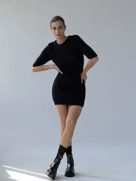 Muuv rochie cu lână merino PARR negru