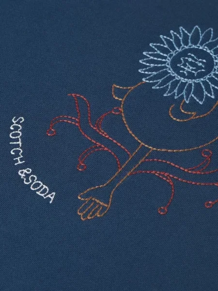 Пуловер Scotch & Soda с кръгло деколте синьо