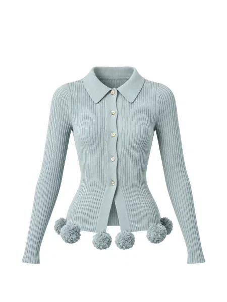 Cardigan Conner Ives tricotate cu pompoane albastru