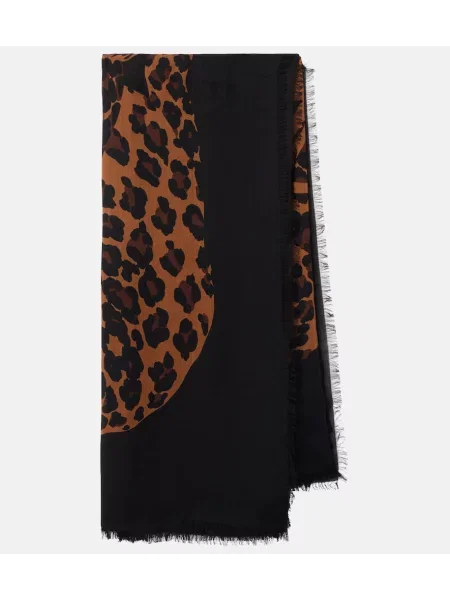 Fular Saint Laurent cu franjuri de lână cu model leopard maro