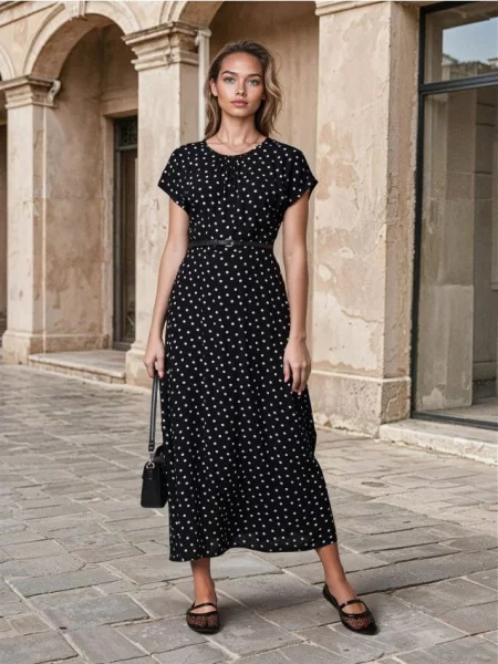 Міді-сукня в горошок різнобарвний