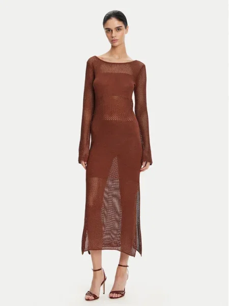 Рокля Fracomina дълга с кройка по тялото кафяво