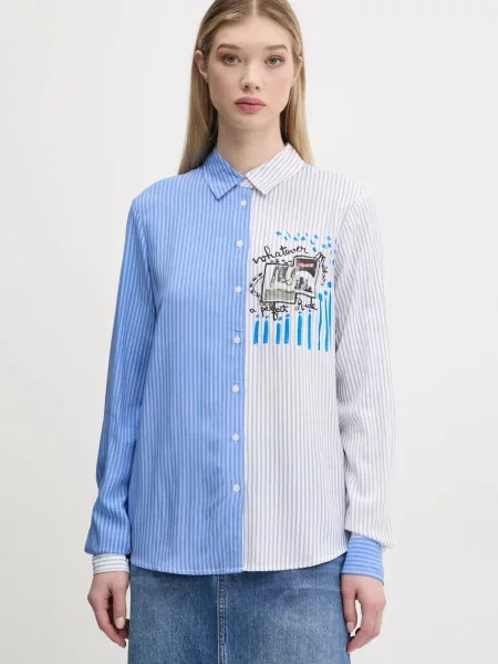 Desigual cămașă A PERFECT RIDE femei cu guler clasic relaxed albastru
