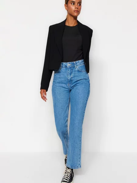 Blugi drepți Trendyol cu talie înaltă albastru